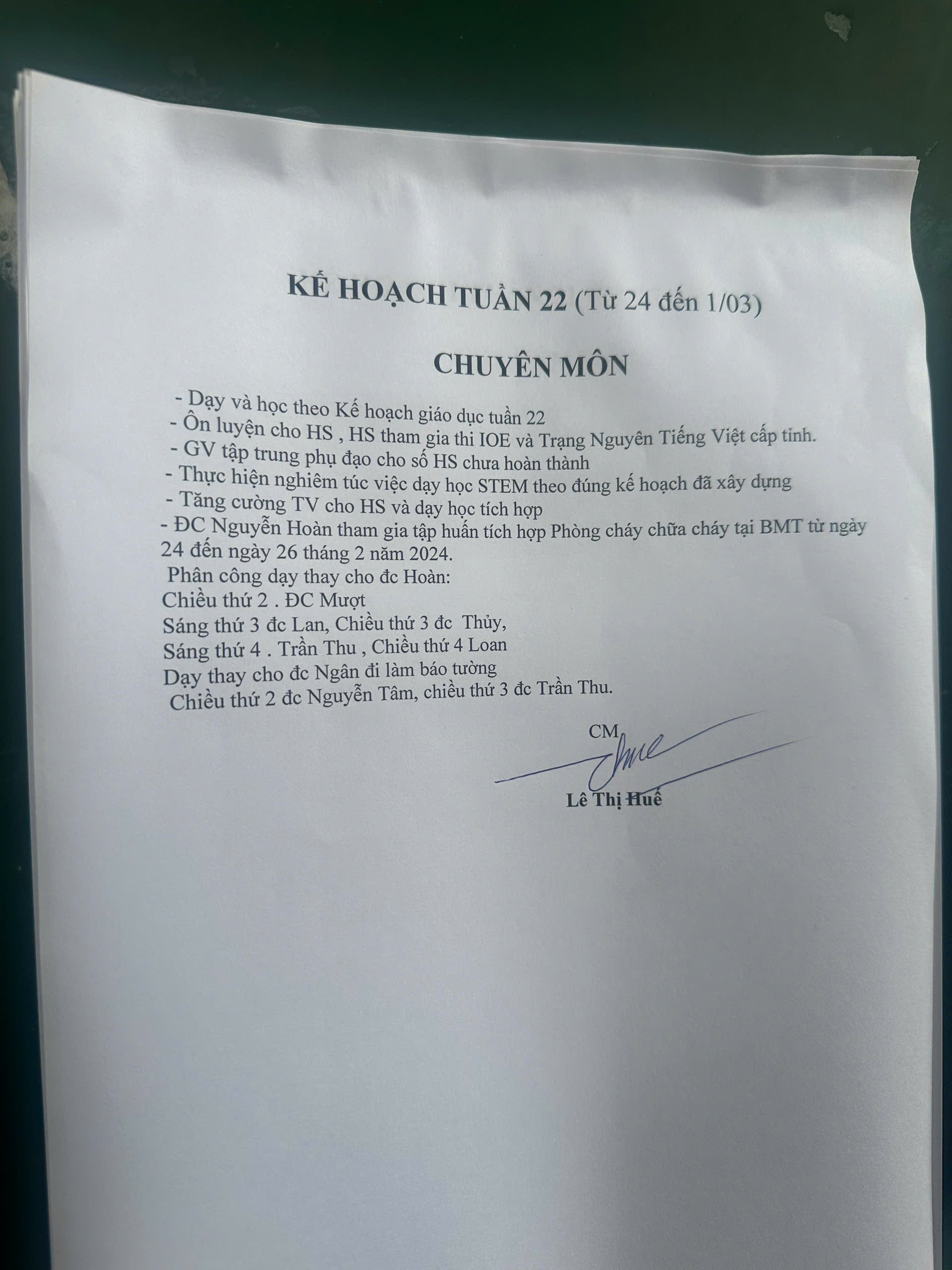 KẾ HOẠCH TUẦN 22( TỪ 24-1/3/2025)