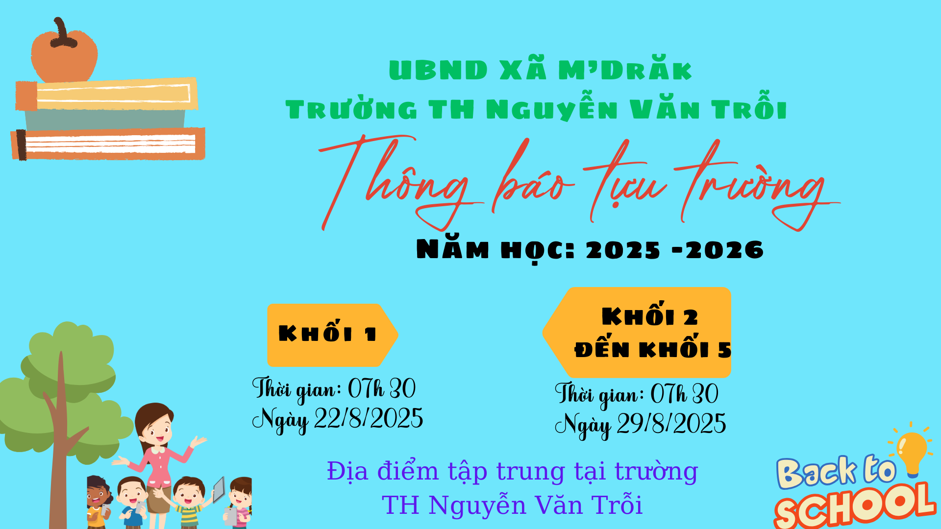 THÔNG BÁO LỊCH TỰU TRƯỜNG NĂM HỌC 2025 – 2026