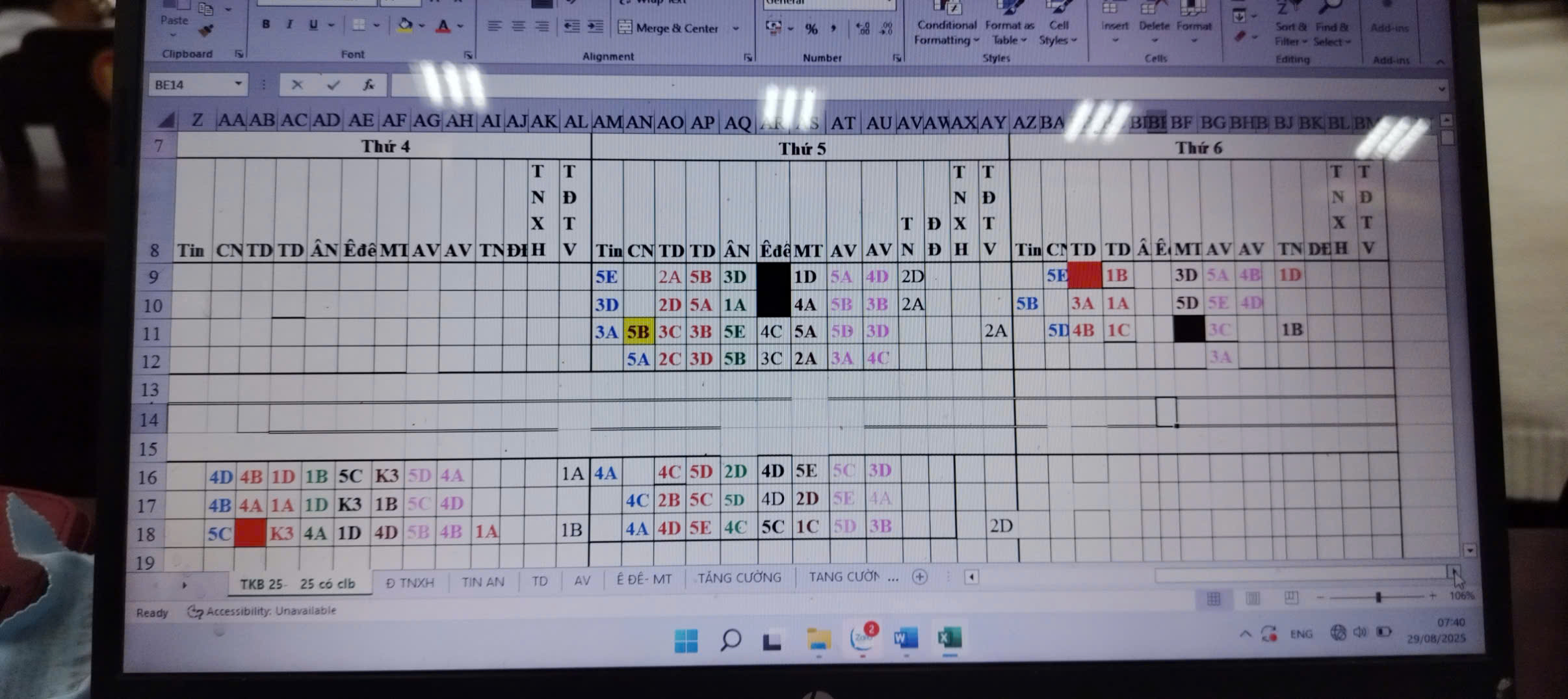 Thời khóa biểu bộ môn NH 2025-2026